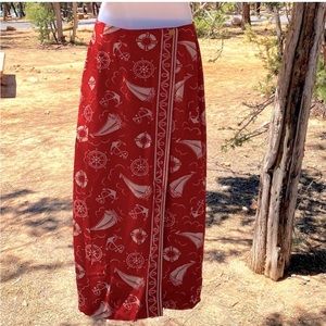 Vintage RALPH LAUREN Country Green Label Nautical Wrap Skirt Sailboats R…